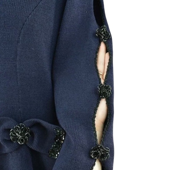 Fianona Santana Knit Peplum Cold Shoulder Beaded Sweater Dress Navy Blue Size M - Picture 3 of 7